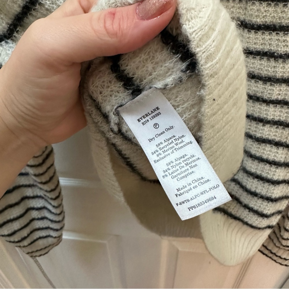 Everlane The Alpaca Waffle-Stitch Polo Striped Sweater Black white s small - Picture 5 of 6